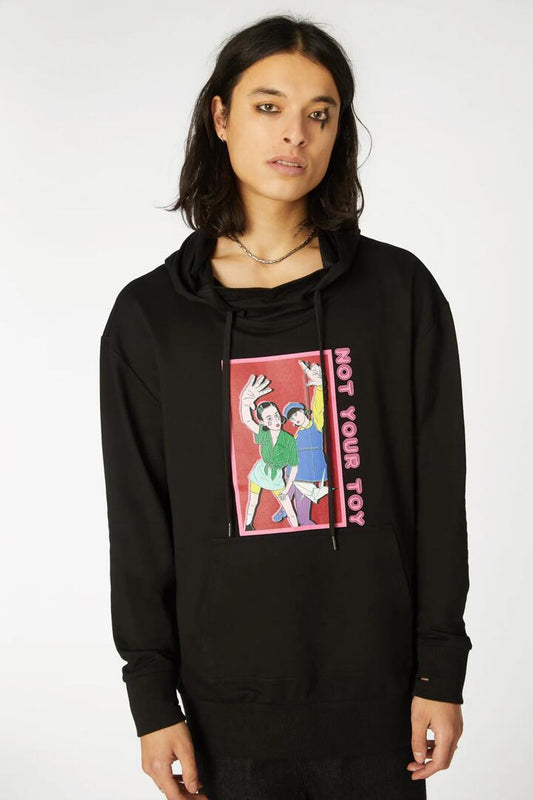 Image of a model wearing Outerwear. Productname: Grunge Printed Hoodie in Black colour by brand - Black Friday