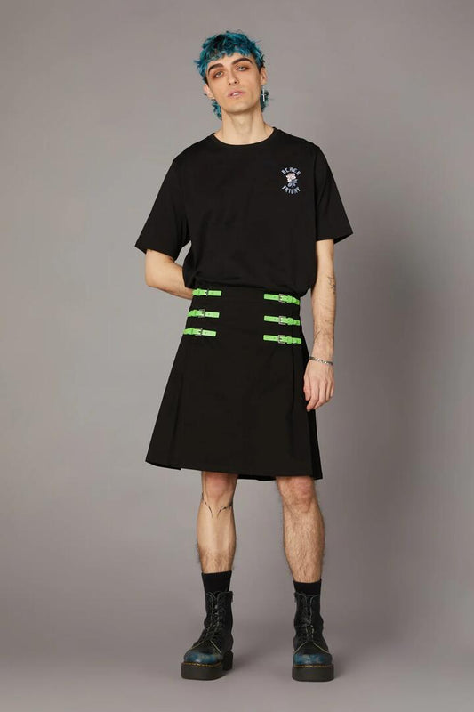 Image of a model wearing Skirts. Productname: Neon Punk Kilt in Black colour by brand - Black Friday