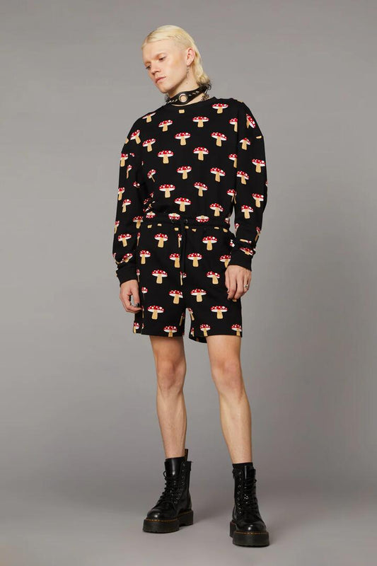 Image of a model wearing Shorts. Productname: Mushroom Print Short in Black colour by brand - Black Friday