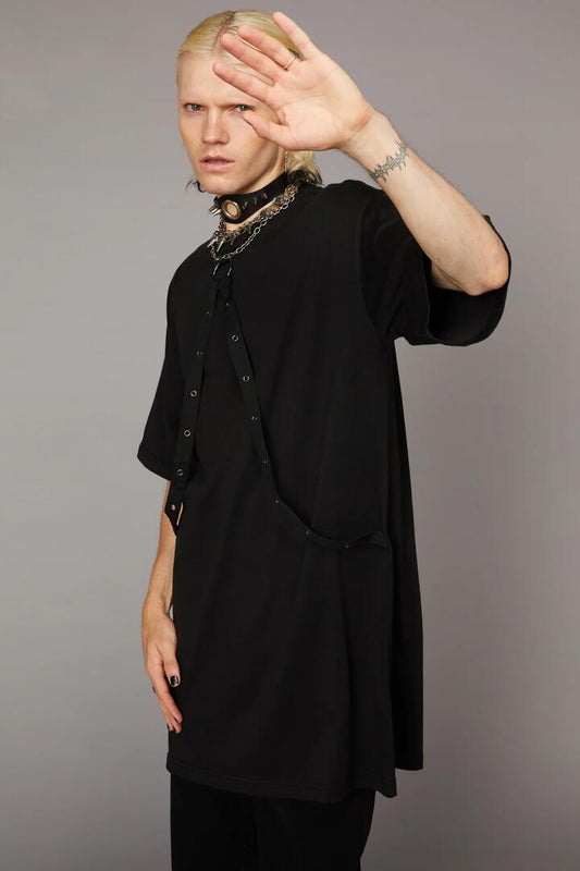 Image of a model wearing Dress. Productname: Eyelet Trim Dress in Black colour by brand - Black Friday