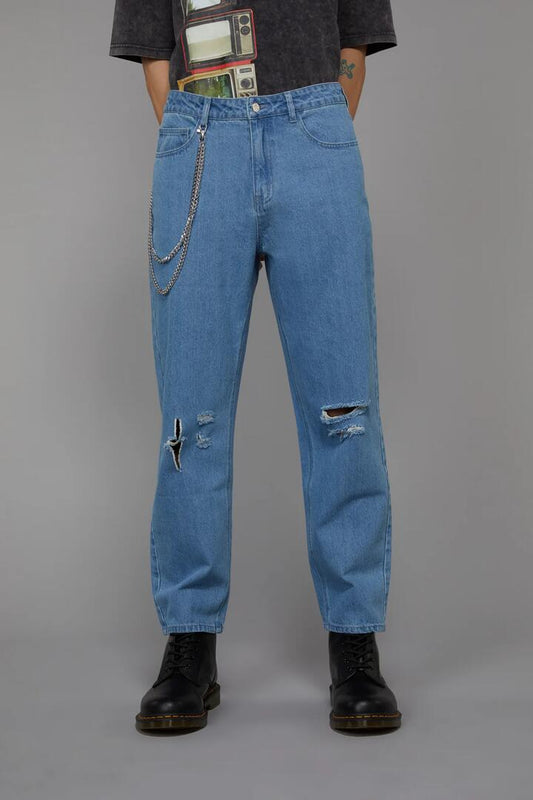 Image of a model wearing Denim. Productname: Scrapbook Distressed Jean in Blue colour by brand - Black Friday