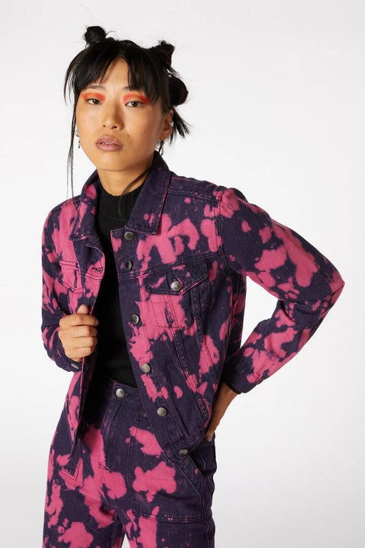Image of Accessories. Productname: Tie Dye Denim Ex Bf Jacket in Navy/Pink colour by brand - Dangerfield