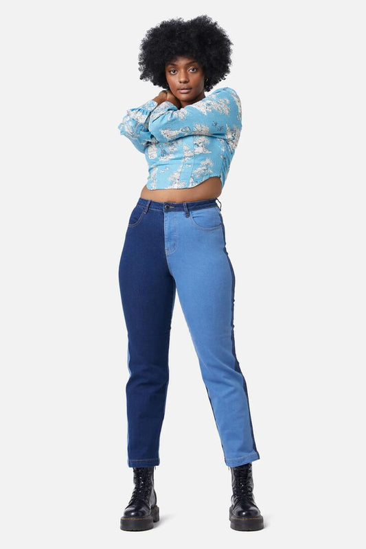 Image of a model wearing Denim. Productname: Split Wash Denim Jeans in Blue colour by brand - Dangerfield