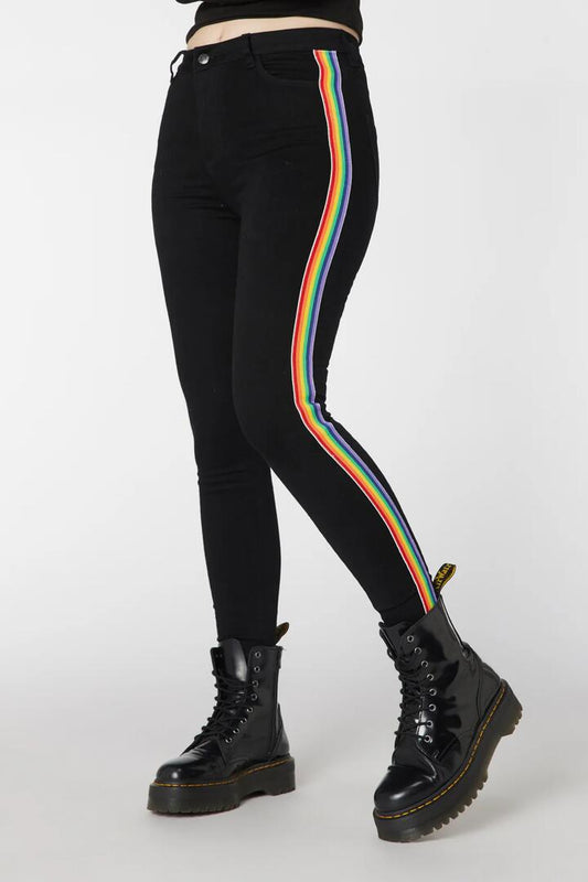 Image of a model wearing Denim. Productname: Denim Rainbow Slim Fit Jeans in Black colour by brand - Dangerfield