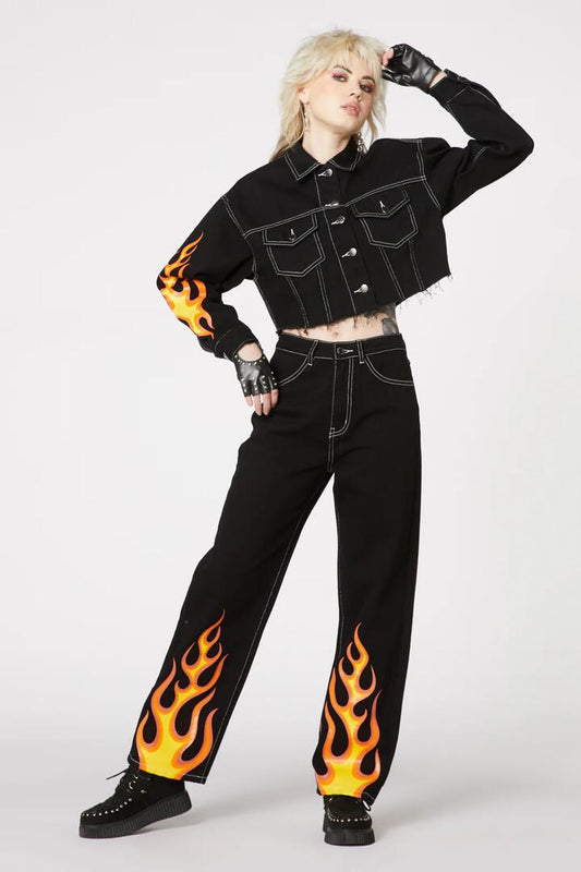 Image of a model wearing Denim. Productname: Burn Baby Denim Jeans in Black colour by brand - Dangerfield