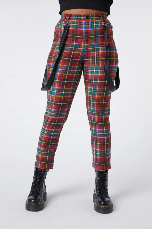 Image of a model wearing Pants. Productname: Wichita Tartan Fitted Pant in Red colour by brand - Dangerfield
