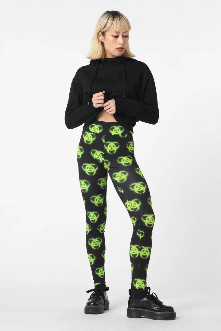 Image of a model wearing Pants. Productname: Biohazard Print Legging in Black colour by brand - Dangerfield