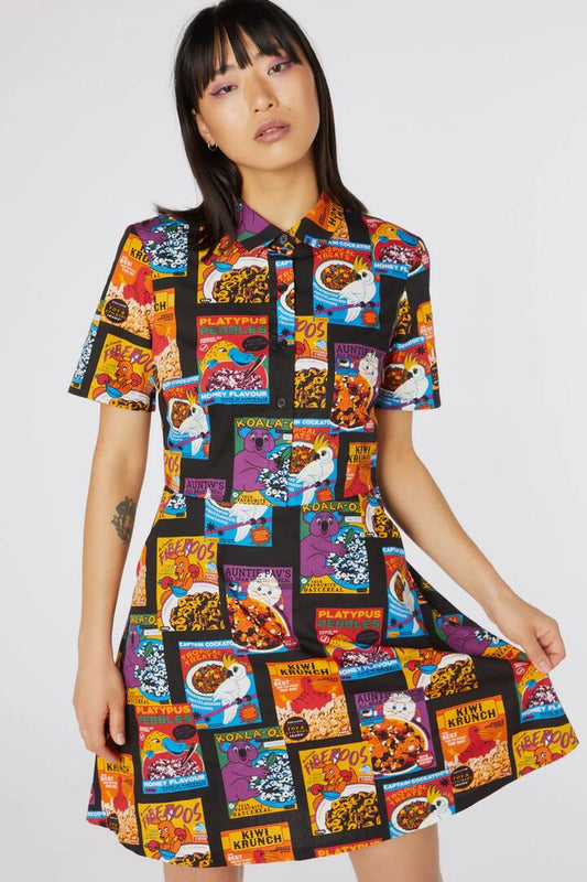 Image of a model wearing Dress. Productname: Cereal Cotton Shirt Dress in Black colour by brand - Dangerfield