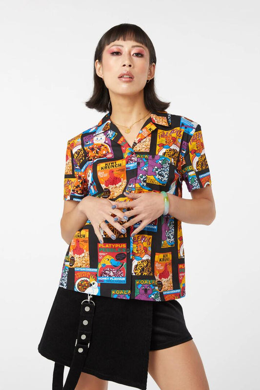 Image of a model wearing Tops. Productname: Cereal Cotton Blouse in Black colour by brand - Dangerfield
