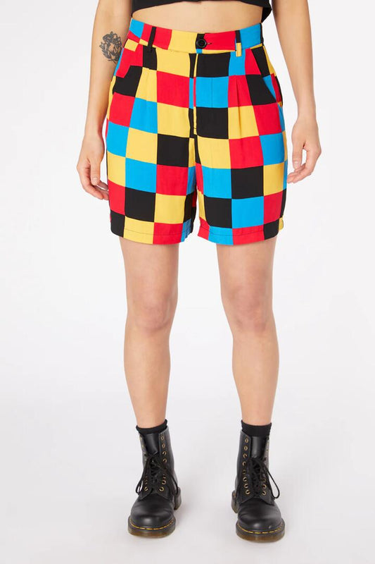 Image of a model wearing Shorts. Productname: Patch Colour Block Short in Multi colour by brand - Dangerfield