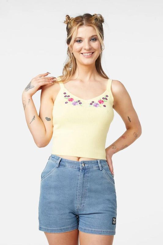 Image of a model wearing Tops. Productname: Caposhi Knitted Sleeveless Top in Lavender colour by brand - Dangerfield