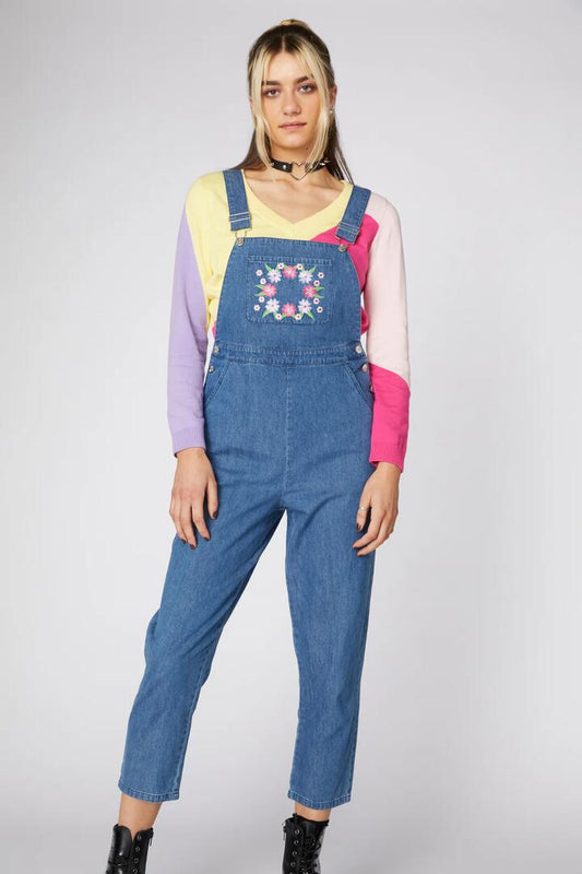 Image of a model wearing Pants. Productname: Caposhi Embroidered Overall in Indigo colour by brand - Dangerfield