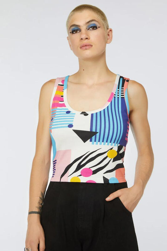 Image of a model wearing Tops. Productname: Sinking Cropped Top in Multi colour by brand - Dangerfield