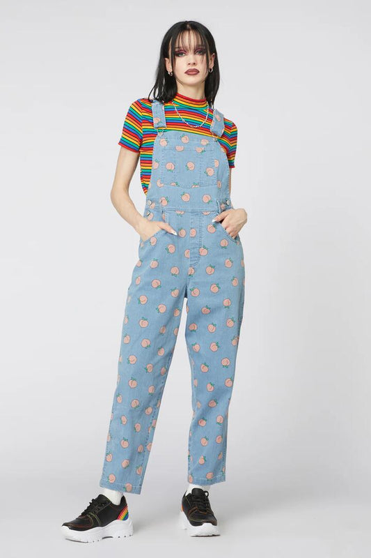 Image of a model wearing Denim. Productname: Denim Peach Long Overall in Blue colour by brand - Dangerfield