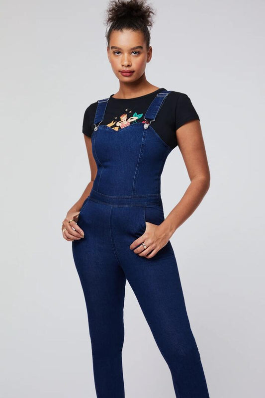 Image of a model wearing Pants. Productname: ThereAin'tNoRulesOverall in Indigo colour by brand - Revival