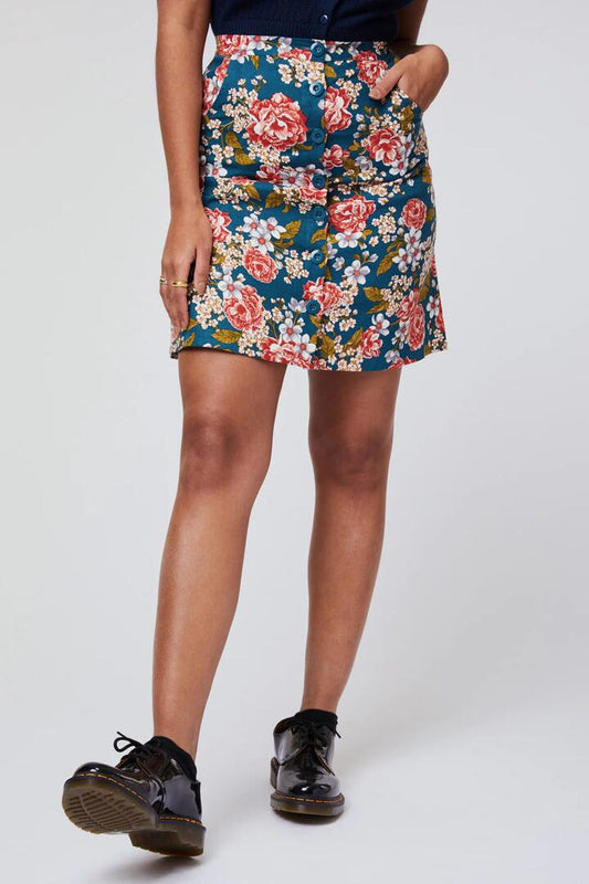 Image of a model wearing Skirts. Productname: There Ain't No Rules Skirt in Teal colour by brand - Revival