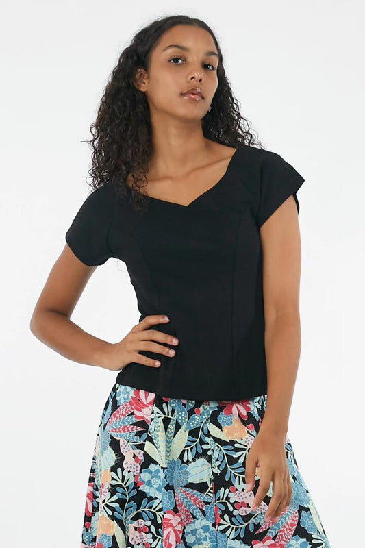 Image of a model wearing Tops. Productname: Let's Flamingle Top in Black colour by brand - Revival