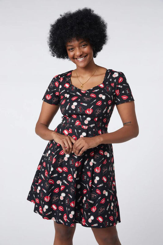 Image of a model wearing Dress. Productname: Kiss And Makeup Dress in Black colour by brand - Revival