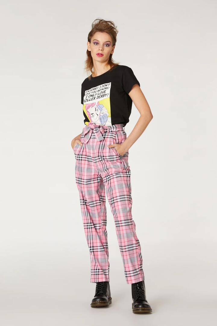Image of a model wearing Pants. Productname: Just Roll With It Pant in Pink colour by brand - Revival