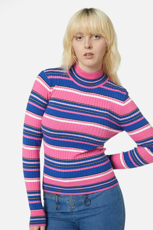 Image of a model wearing Tops. Productname: Let TheGoodTimesRollKnit in Pink colour by brand - Revival