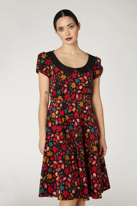 Image of a model wearing Dress. Productname: The Unbe Leaf Able Dress in Black colour by brand - Revival