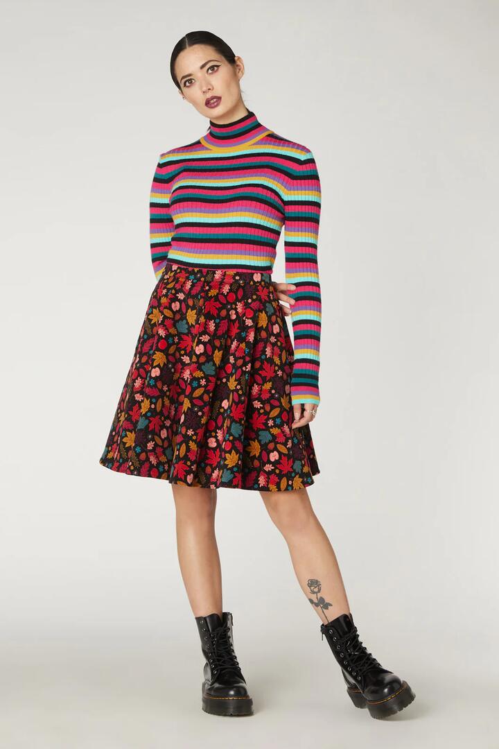 Image of a model wearing Skirts. Productname: The Unbe Leaf Able Skirt in Black colour by brand - Revival