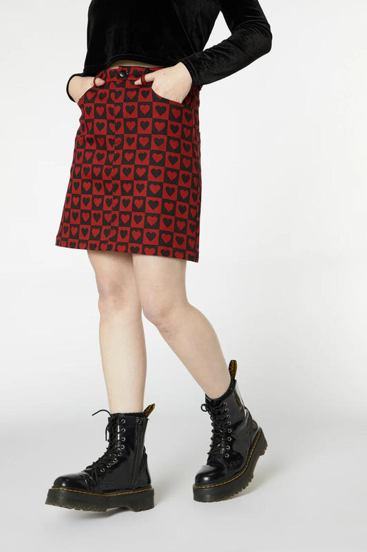 Image of a model wearing Skirts. Productname: Lost In Love Skirt in Red/Black colour by brand - Dangerfield