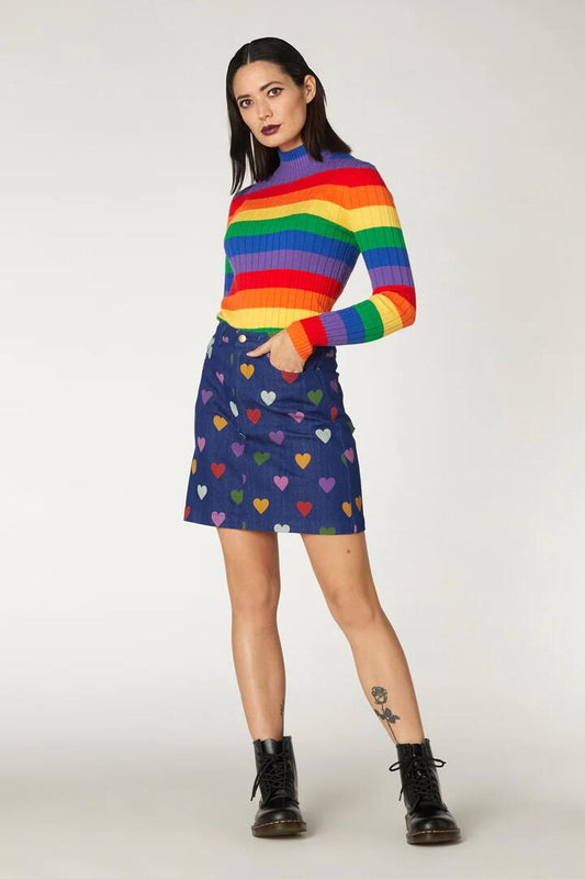 Image of a model wearing Skirts. Productname: Skipped A Beat Skirt in Indigo colour by brand - Dangerfield