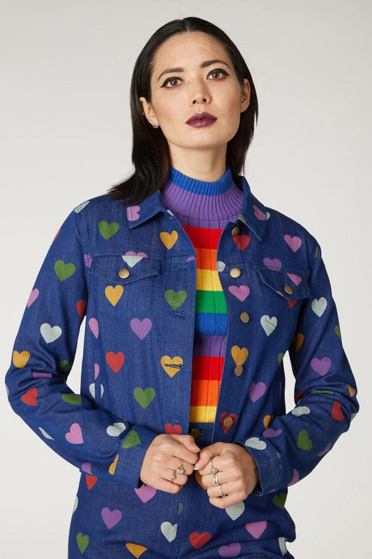 Image of a model wearing Outerwear. Productname: Skipped A Beat Jacket in Indigo colour by brand - Dangerfield