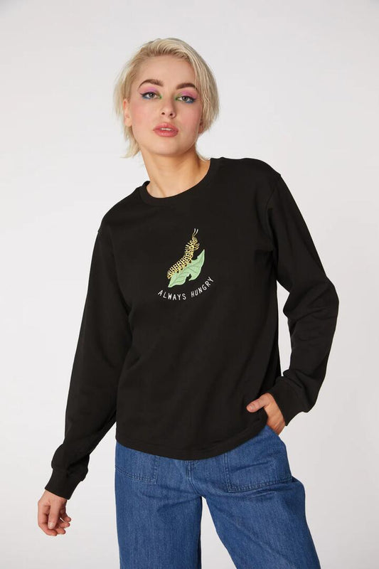Image of a model wearing Outerwear. Productname: Insect Embroidery Sweater in Black colour by brand - Dangerfield