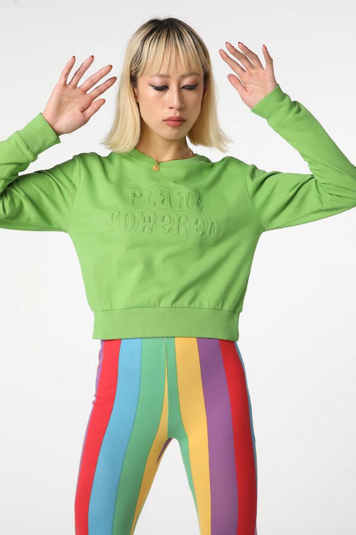 Image of a model wearing Outerwear. Productname: Plant Embossed Sweater in Green colour by brand - Dangerfield