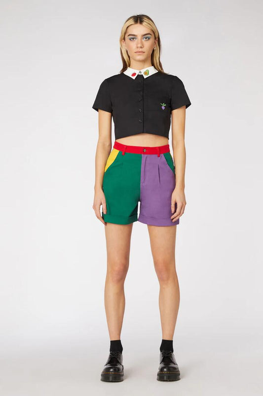 Image of a model wearing Shorts. Productname: Colour Block Drill Short in Multi colour by brand - Dangerfield