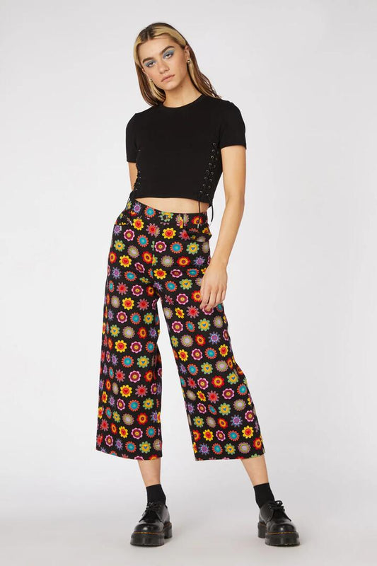 Image of a model wearing Pants. Productname: Daisy Cotton Drill Pant in Black colour by brand - Dangerfield