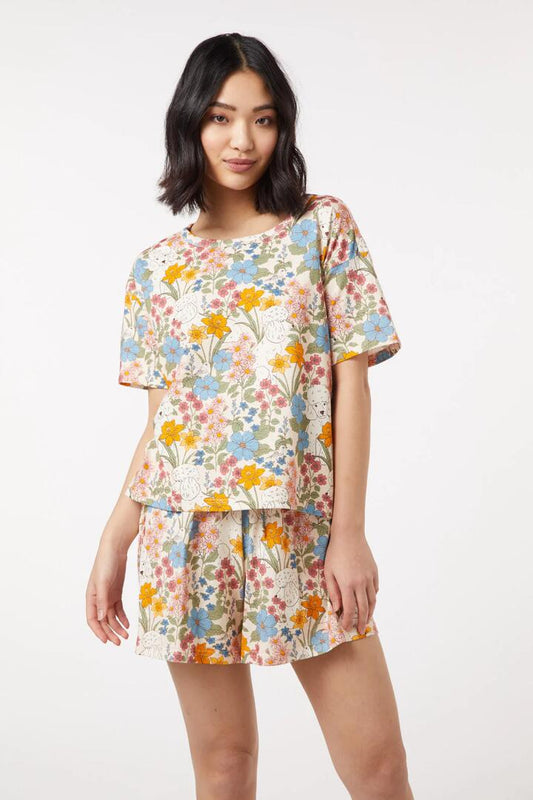 Image of a model wearing Tops. Productname: Poodle Lounge Top in Cream colour by brand - Princess Highway