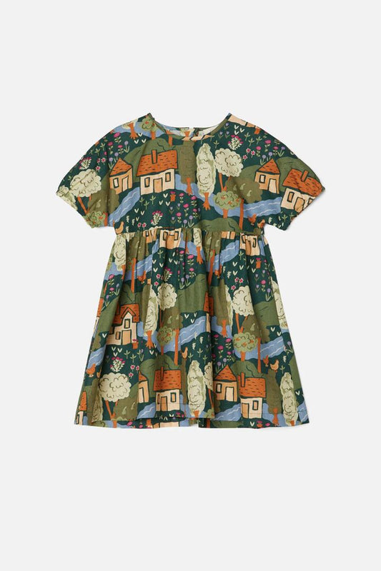 Image of a model wearing Dress. Productname: Little Cottage Kids Dress in Green colour by brand - Princess Highway Kids
