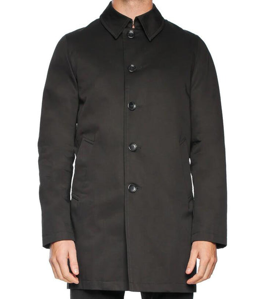 Image of a model wearing Outerwear. Productname: Trench Coat in Black colour by brand - Revival