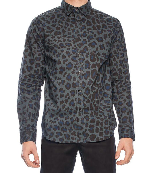 Image of a model wearing Tops. Productname: Leopard L/S Shirt in Green colour by brand - Revival