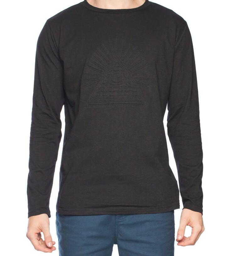 Image of a model wearing Tops. Productname: All Seeing Eye L/S Tee in Black colour by brand - Revival