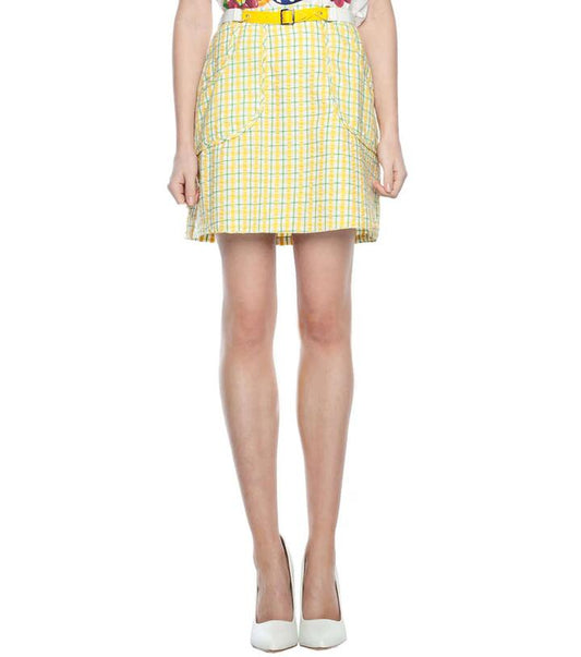 Image of a model wearing Skirts. Productname: Golfers Skirt in Yellow colour by brand - Revival