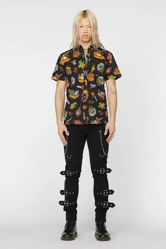 Image of a model wearing Tops. Productname: Tattoo Zombie Print Shirt in Black colour by brand - Dangerfield