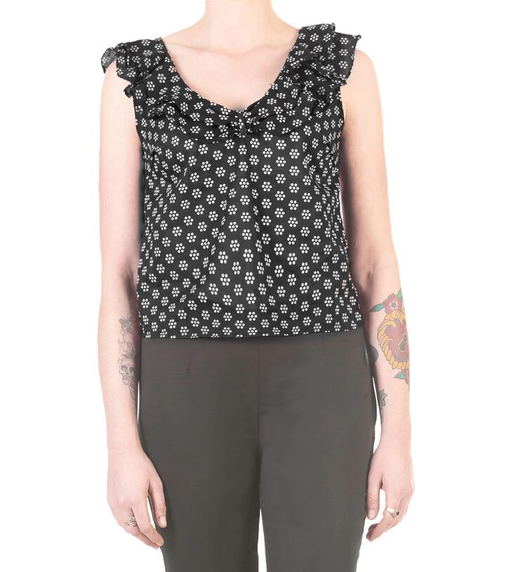 Image of a model wearing Tops. Productname: Jeanne Blouse in Black colour by brand - Dangerfield