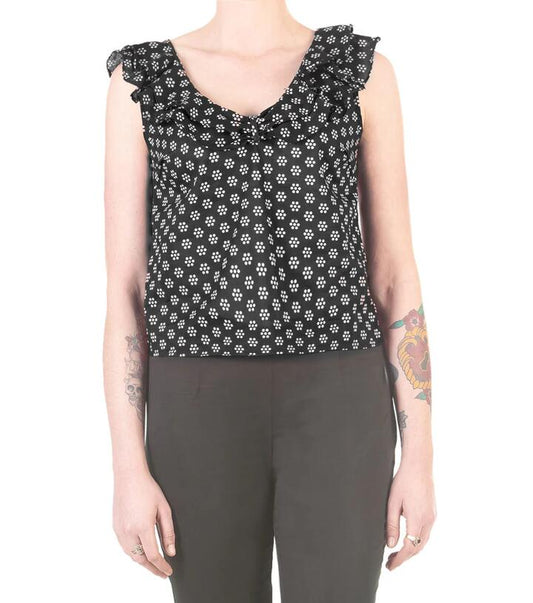 Image of a model wearing Tops. Productname: Jeanne Blouse in Black colour by brand - Dangerfield