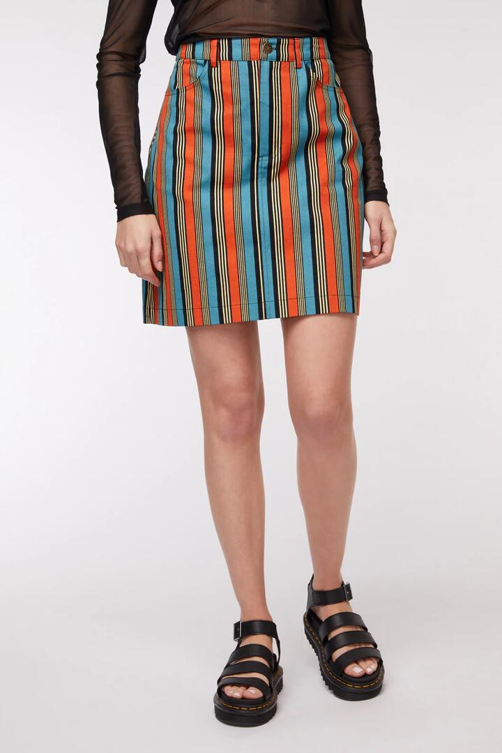 Image of a model wearing Skirts. Productname: All Star Skirt in Teal/Orange colour by brand - Dangerfield