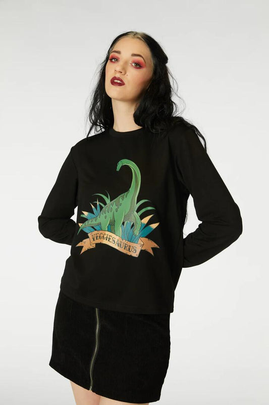 Image of a model wearing Outerwear. Productname: Veggiesaurus Sweater in Black colour by brand - Dangerfield