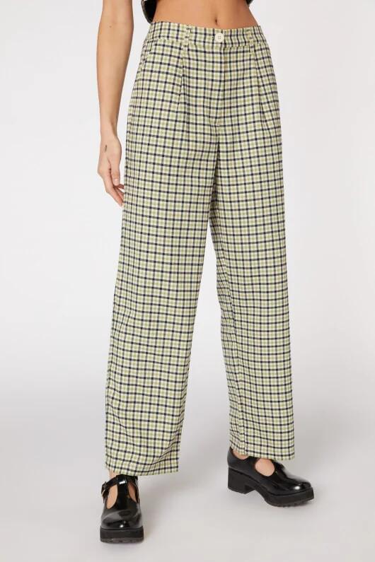 Image of a model wearing Pants. Productname: Teigen Check Pant in Green colour by brand - Princess Highway