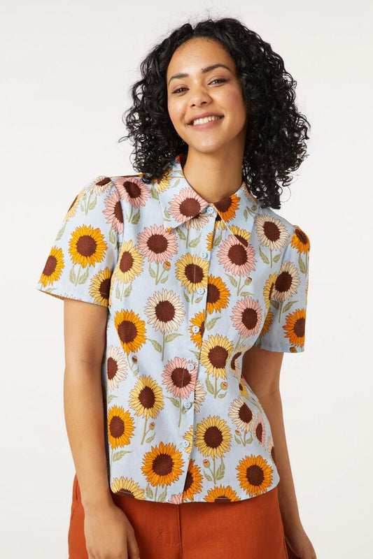 Image of a model wearing Tops. Productname: Sunflower Blouse in Black colour by brand - Princess Highway