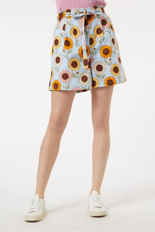 Image of a model wearing Shorts. Productname: Sunflower Shorts in Blue colour by brand - Princess Highway