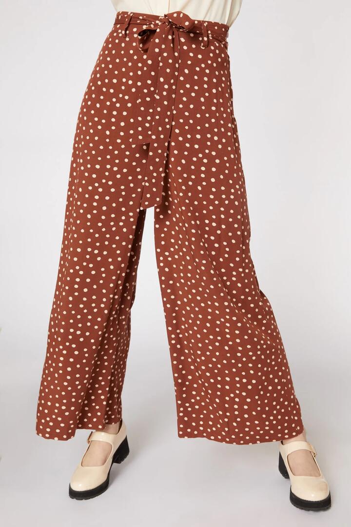 Image of a model wearing Pants. Productname: Juliette Spot Culotte in Chocolate colour by brand - Princess Highway