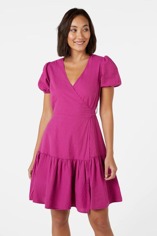Image of a model wearing Dress. Productname: Sylvia Wrap Dress in Pink colour by brand - Princess Highway