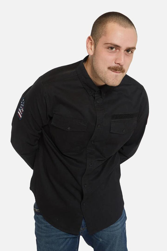 Image of a model wearing Tops. Productname: Lifer Shirt in Black colour by brand - Dangerfield